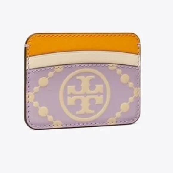 Tory Burch $148 87184 T Monogram Contrast Embossed Card Case Thistle/Seaside Snd - Picture 1 of 2